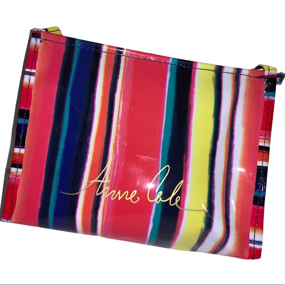 NEW Anne Cole Striped Red & Yellow Vinyl Makeup Cosmetic Bag